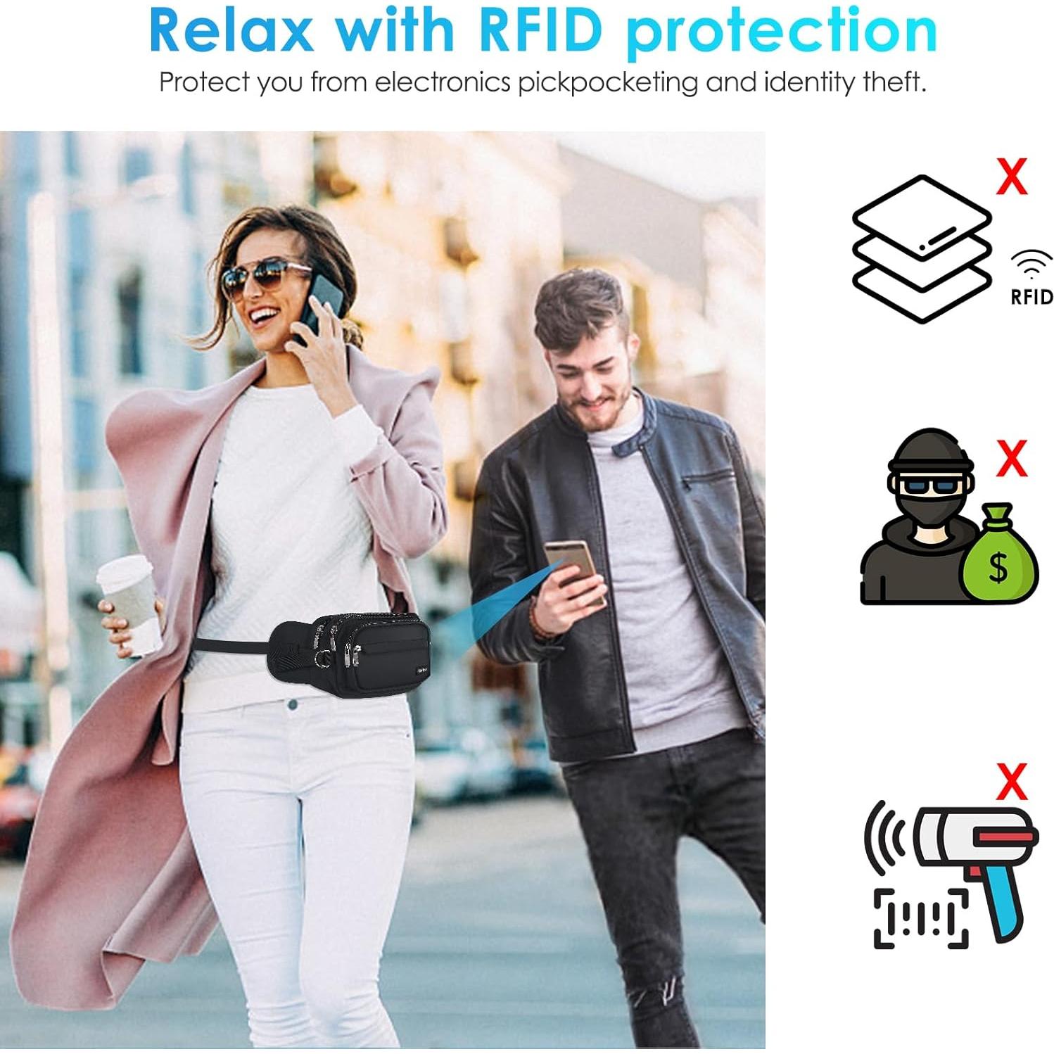 Riñonera AGPTEK Unisex Impermeable con Bloqueo RFID 22.86x13.97cm