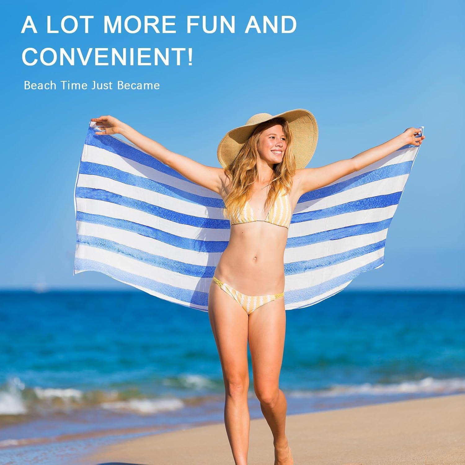 Toalla de Playa Microfibra QUOPID Suede-000 Rayas Azules 170x76cm