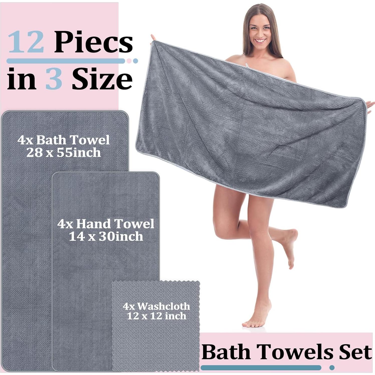 Juego de Toallas de Baño Preboun 12 Pcs Terciopelo Coral