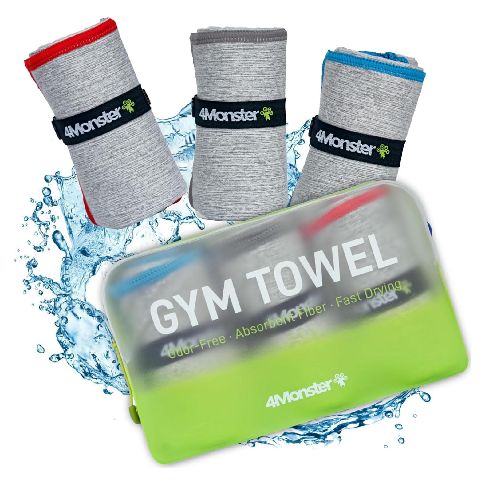 Juego de 3 Toallas de Microfibra 4Monster para Gimnasio y Viaje