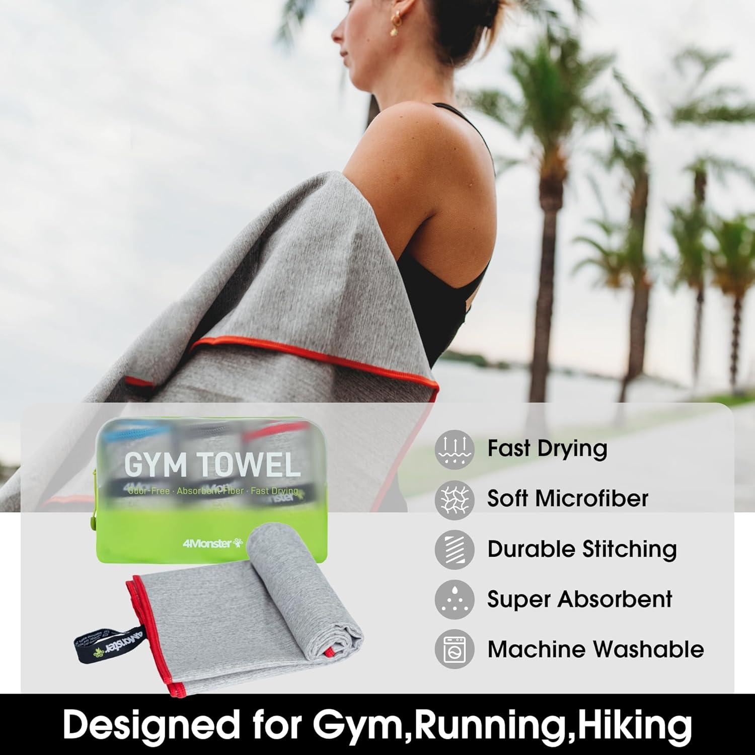 Juego de 3 Toallas de Microfibra 4Monster para Gimnasio y Viaje