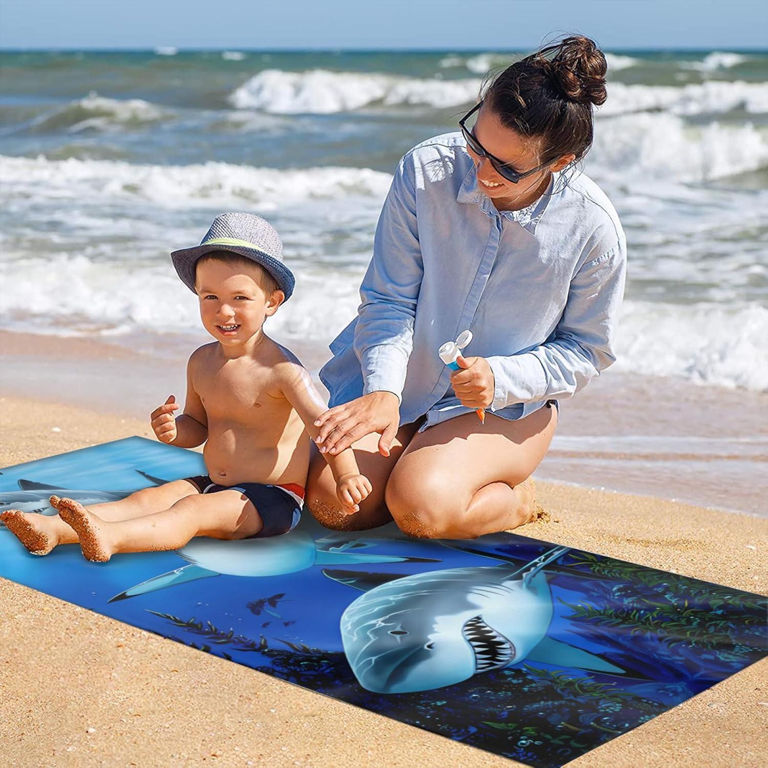 Toalla de Playa Microfibra Feeuoai 150x80cm Tiburón Secado Rápido