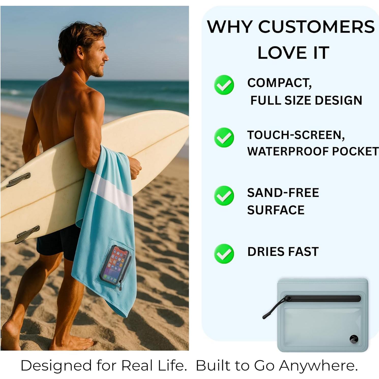 Toalla de Playa The Go Anywhere Towel Gris 76x152 cm Secado Rápido