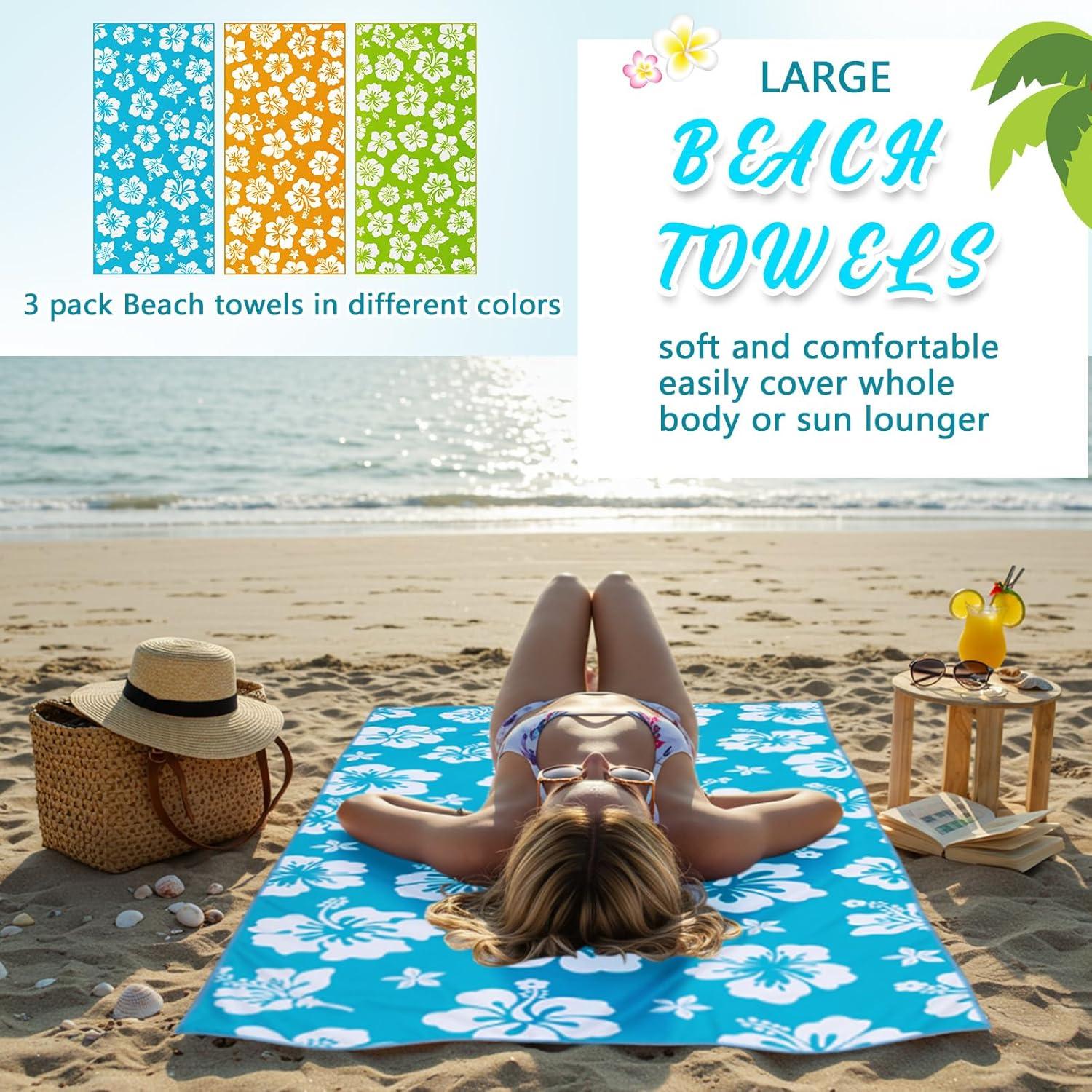 Paquete de 3 Toallas de Playa VitalCozy Hibisco 71x150cm Microfibra