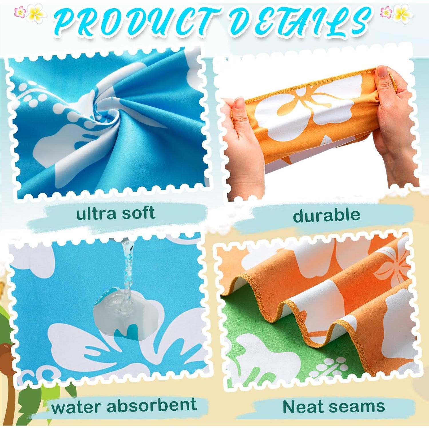 Paquete de 3 Toallas de Playa VitalCozy Hibisco 71x150cm Microfibra