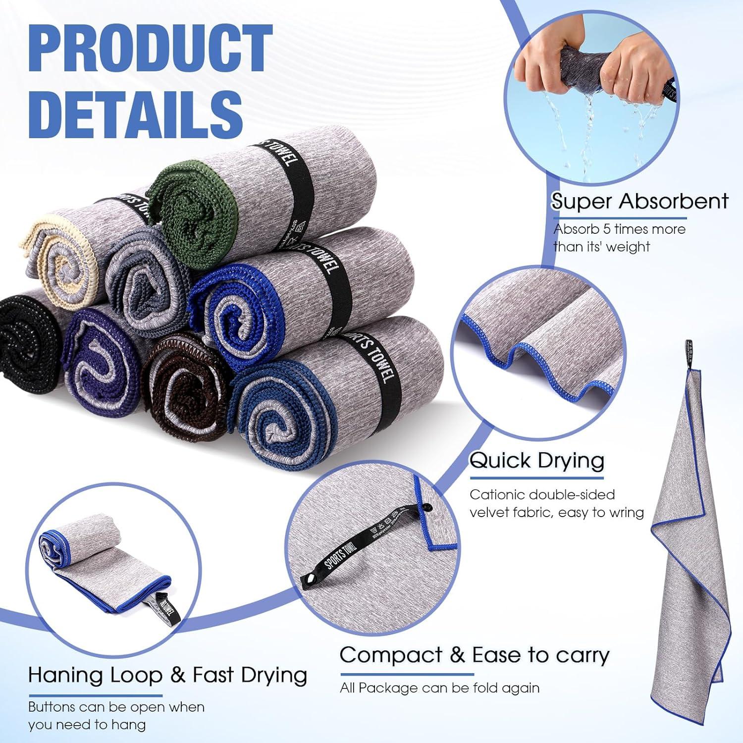 Paquete de 8 Toallas de Microfibra Peryiter 76x40 cm Secado Rápido