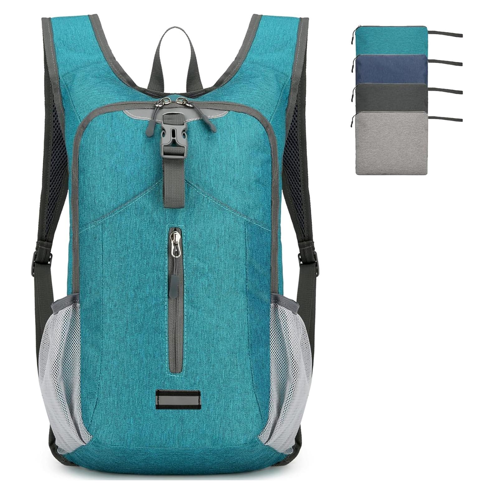 Mochila de Senderismo Plegable 20L Unisex Azul Pavo Real