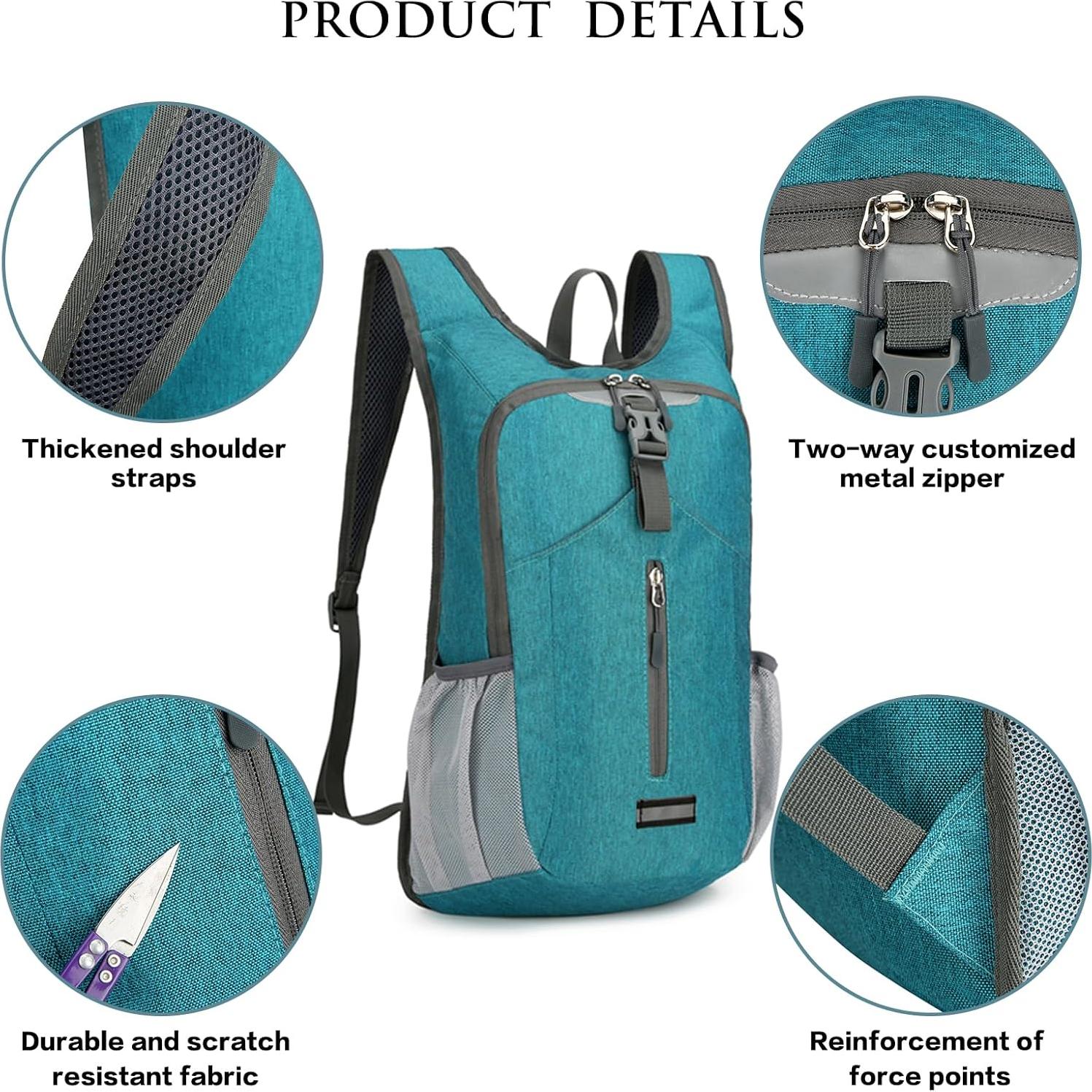 Mochila de Senderismo Plegable 20L Unisex Azul Pavo Real