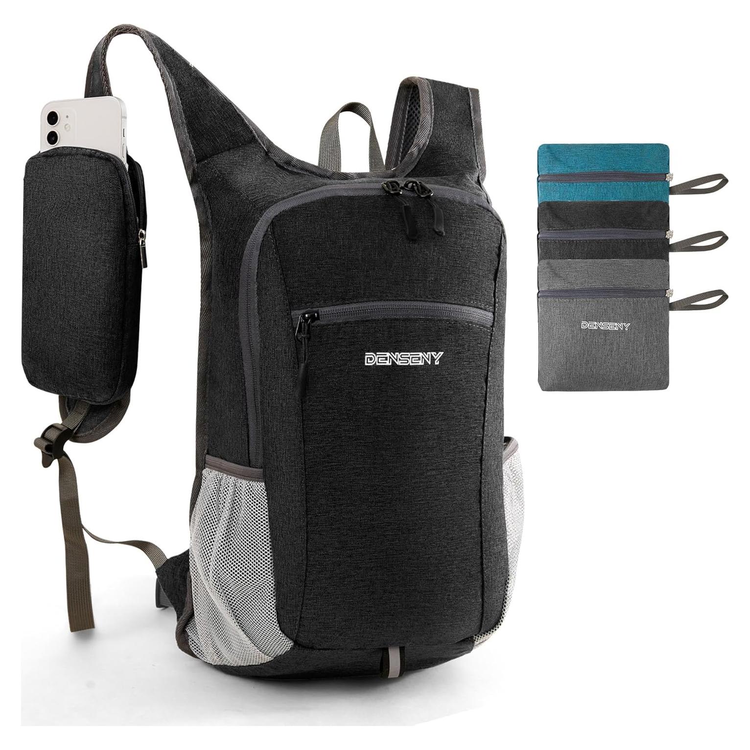 Mochila de Senderismo Plegable 15L Ligera Negra Unisex