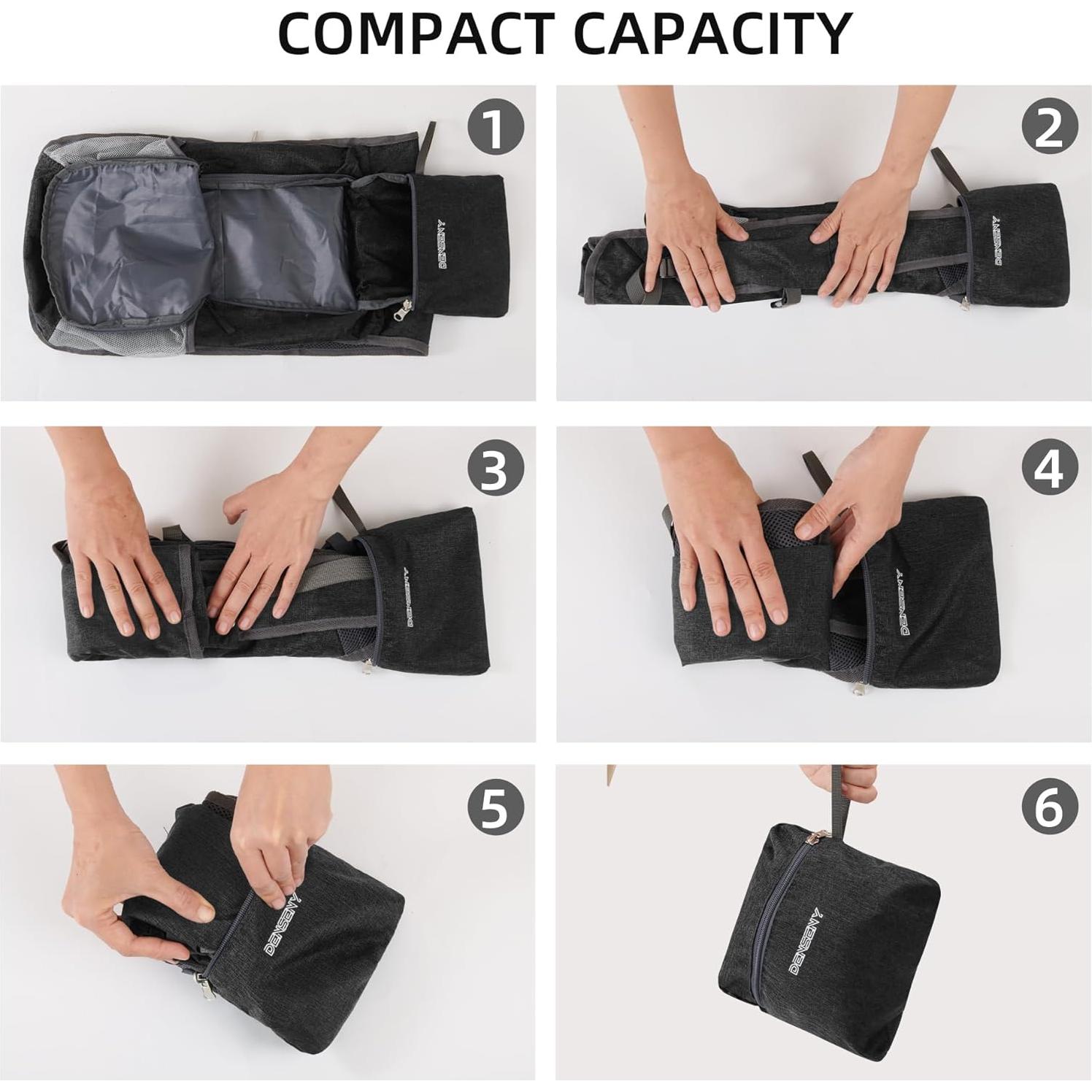 Mochila de Senderismo Plegable 15L Ligera Negra Unisex