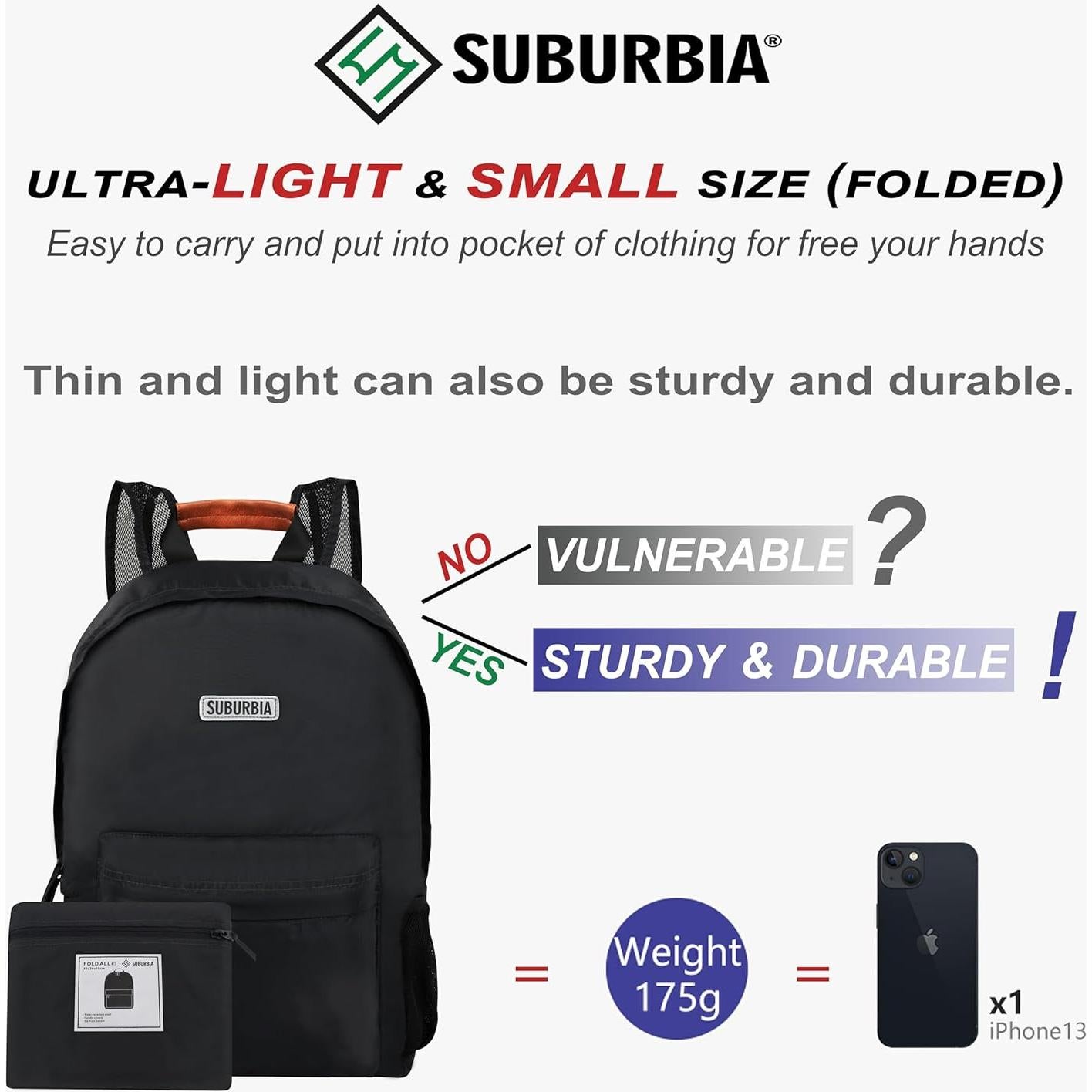 Mochila Plegable SUBURBIA 18L Resistente al Agua Gris Oscuro