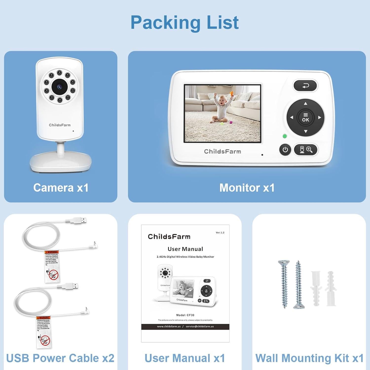 Monitor de Bebé ChildsFarm con Cámara y Audio, Visión Nocturna