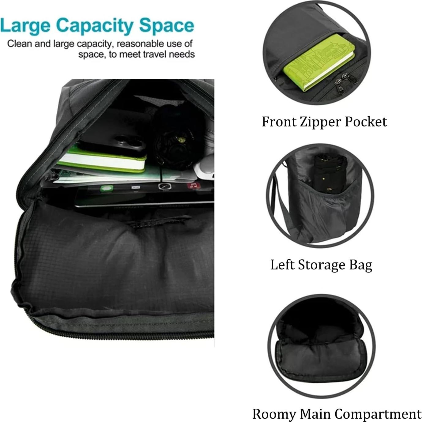 Mochila Plegable 20L Resistente al Agua para Viajes - Negro