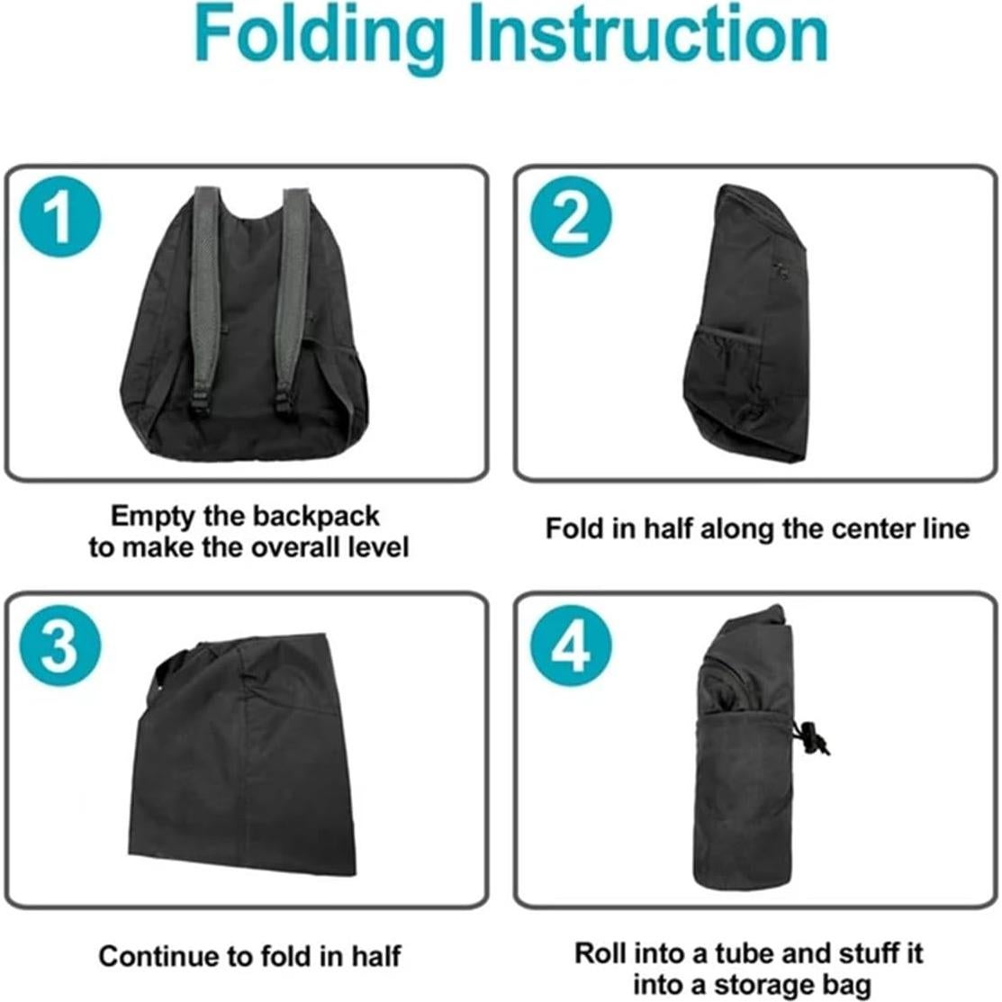 Mochila Plegable 20L Resistente al Agua para Viajes - Negro