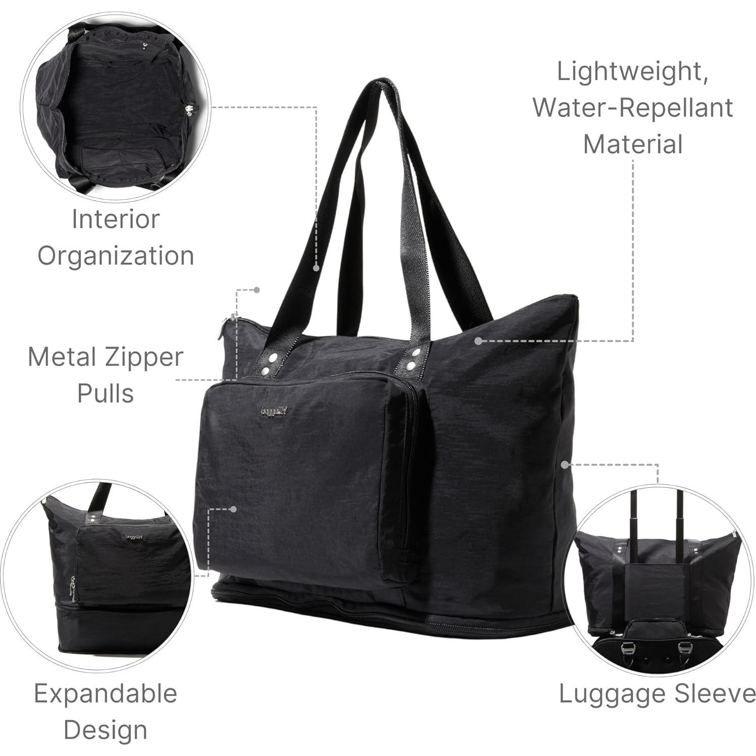 Bolsa Tote Expandible Baggallini 56 cm Nylon Lavable Negro