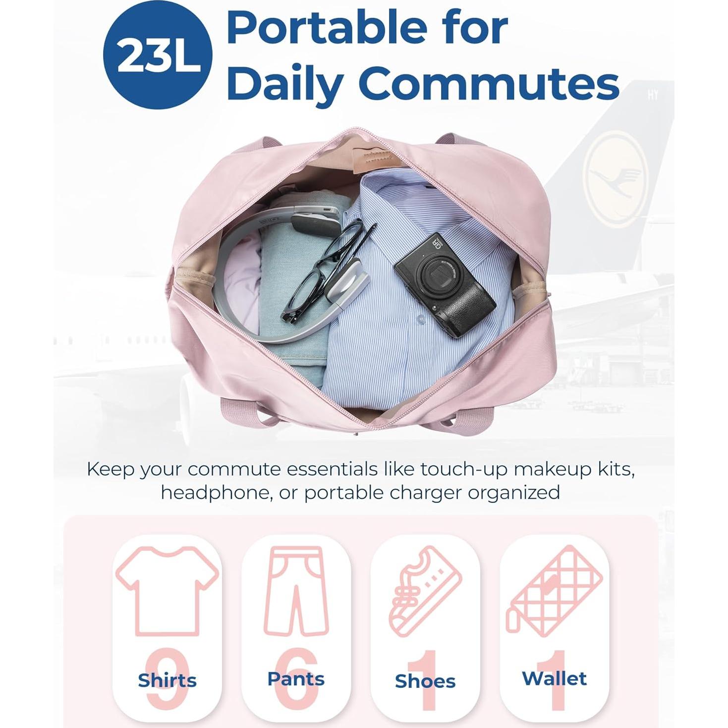 Bolsa de Gimnasio Plegable BAGSMART Rosa 23L Aprobada Aerolíneas