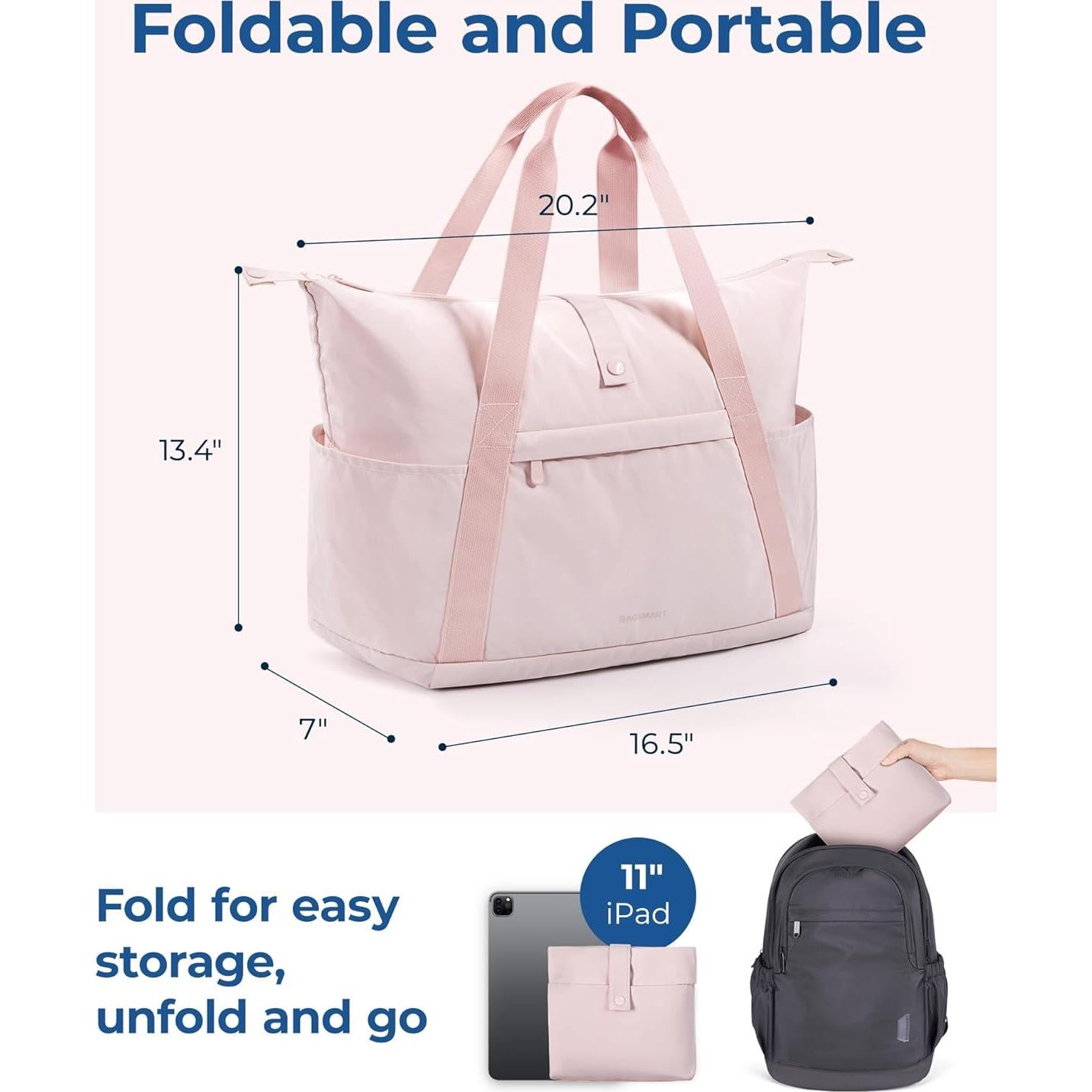 Bolsa de Gimnasio Plegable BAGSMART Rosa 23L Aprobada Aerolíneas