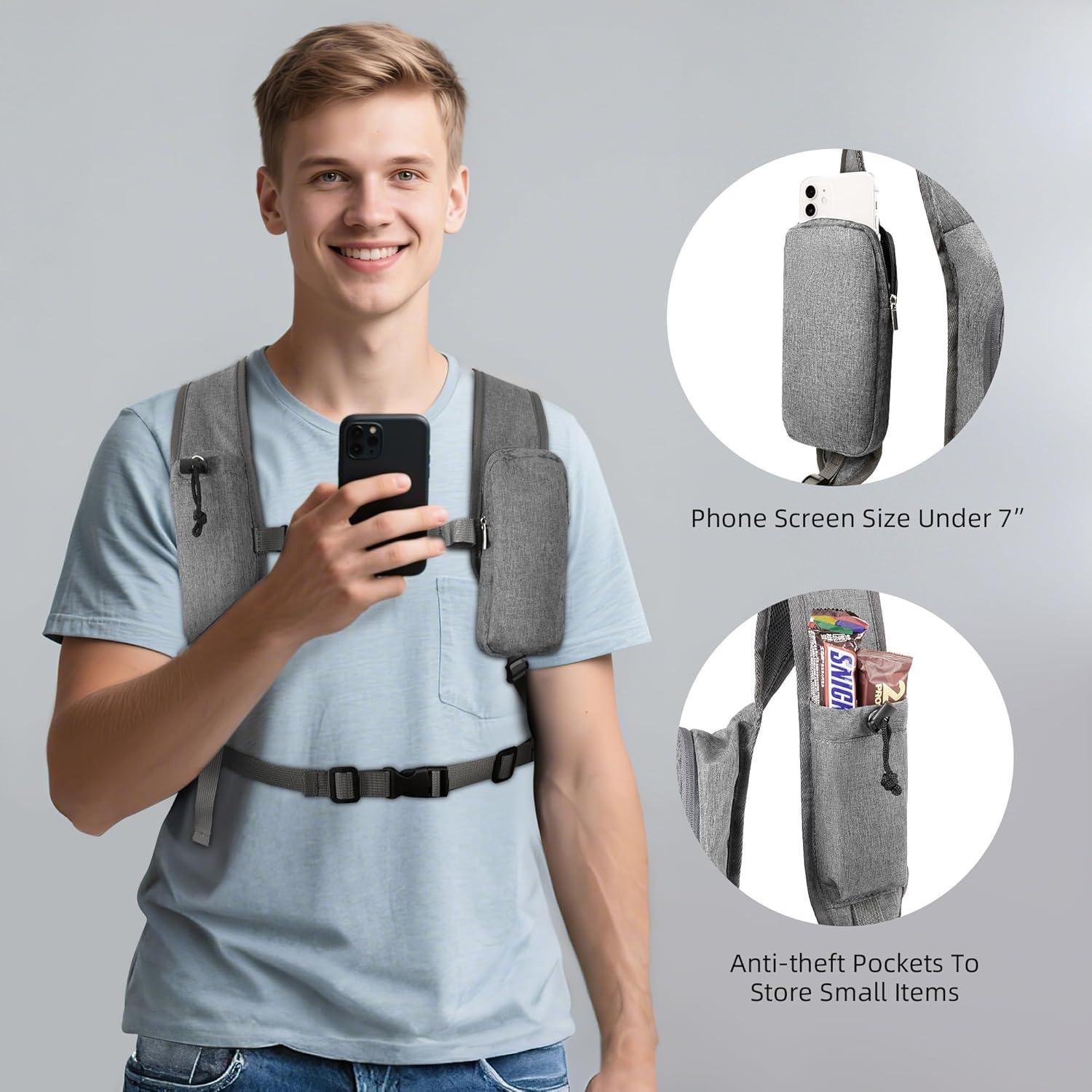 Mochila de Senderismo Plegable 15L Gris con Soporte para Teléfono