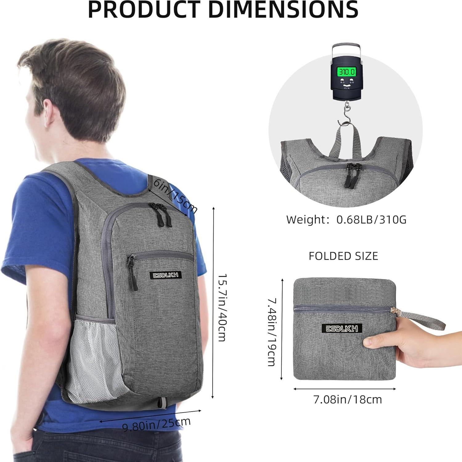 Mochila de Senderismo Plegable 15L Gris con Soporte para Teléfono