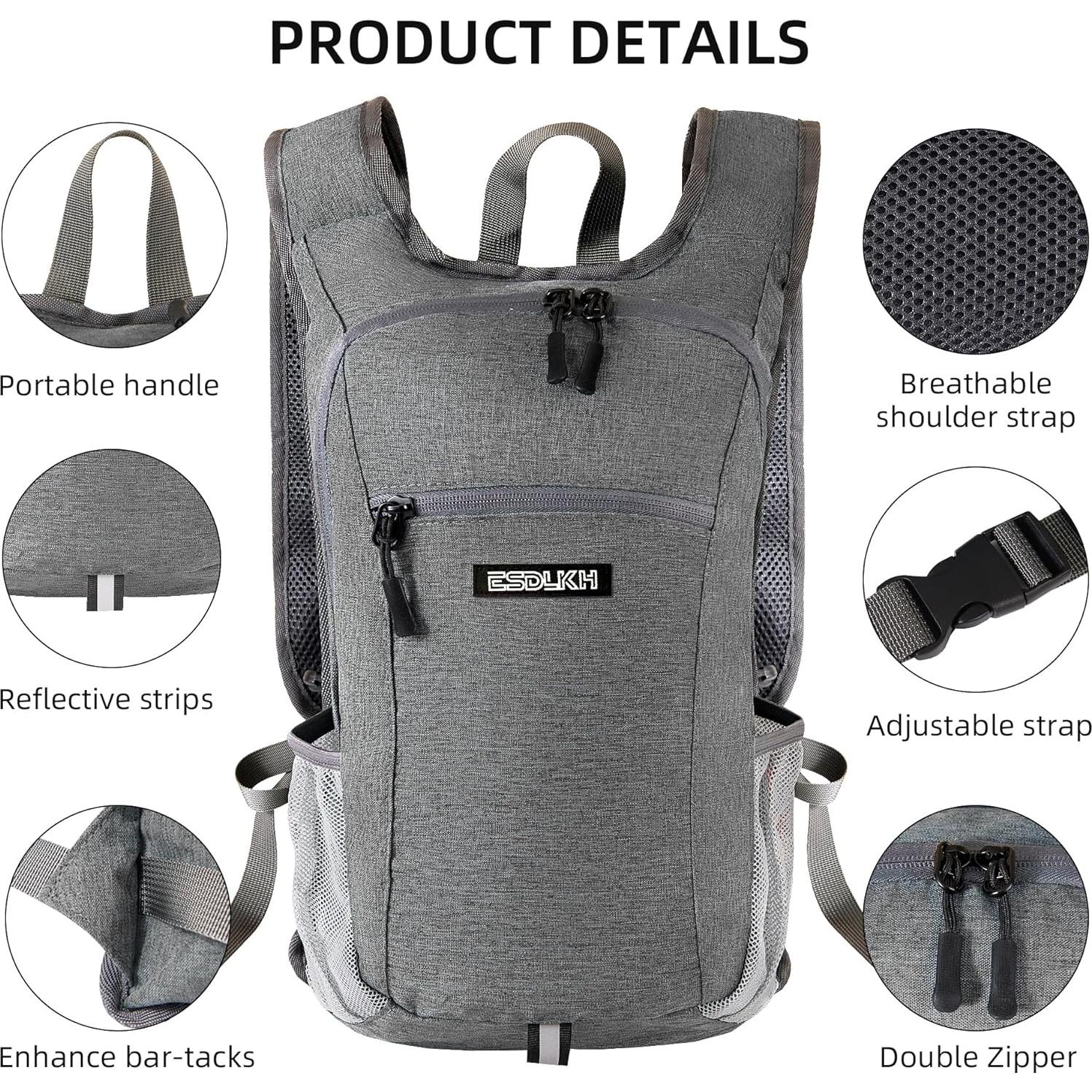 Mochila de Senderismo Plegable 15L Gris con Soporte para Teléfono