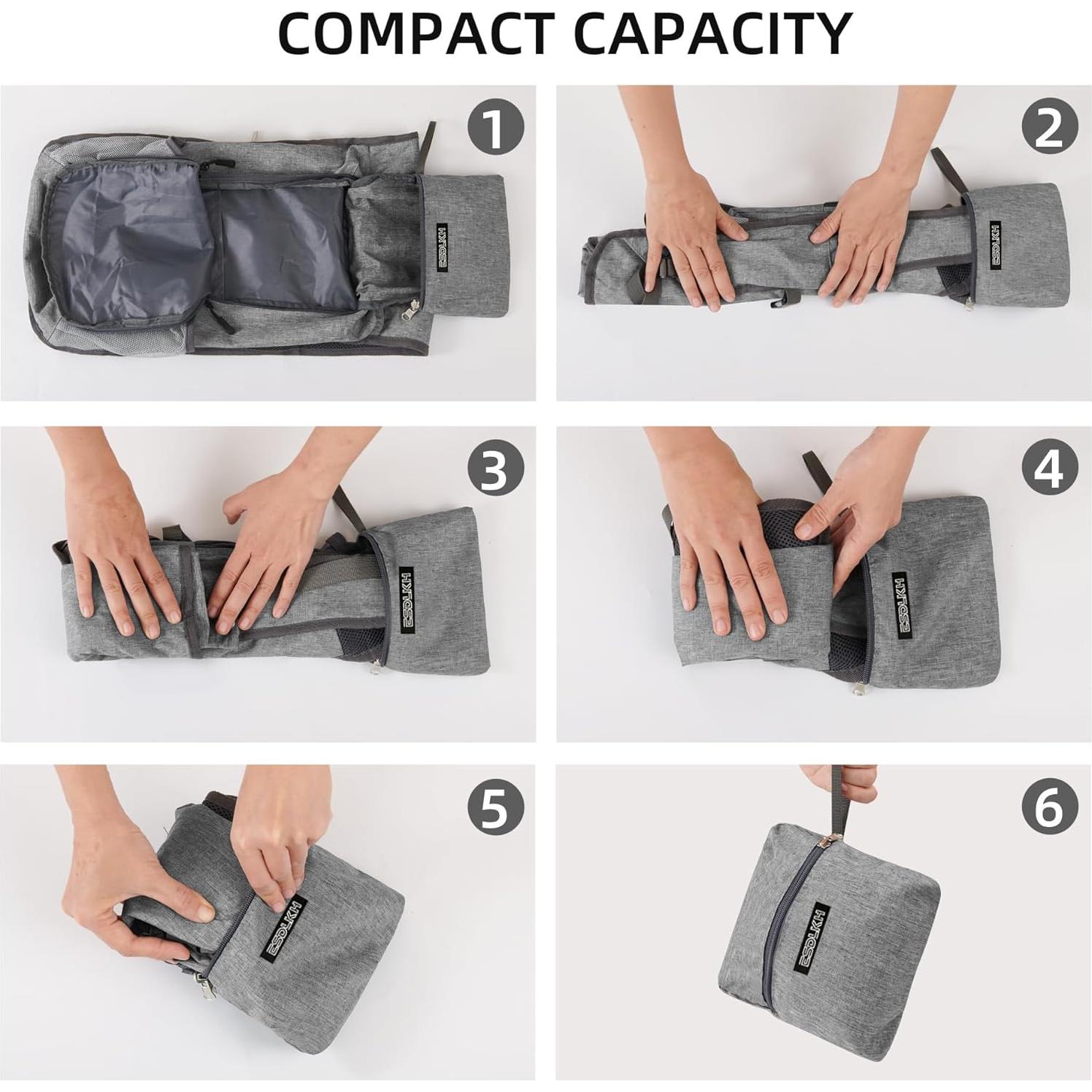 Mochila de Senderismo Plegable 15L Gris con Soporte para Teléfono