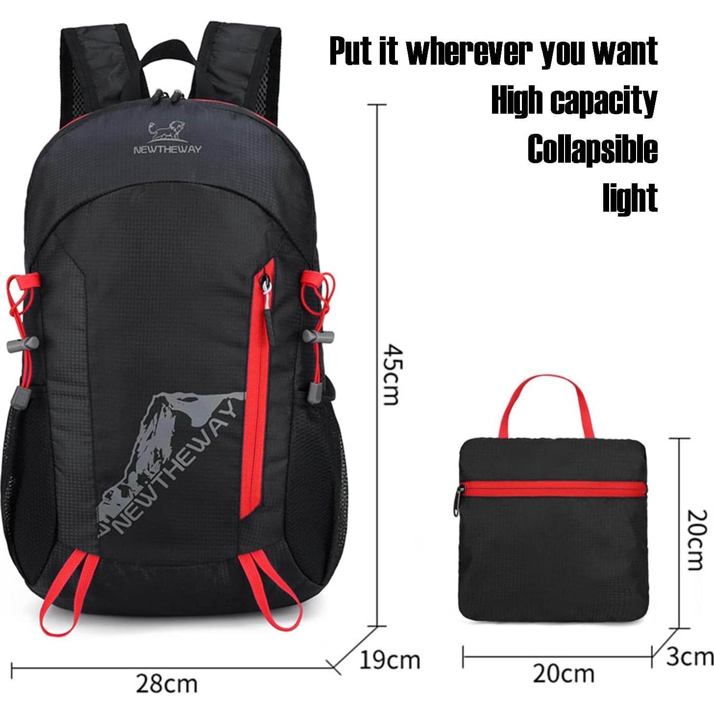 Mochila de Senderismo Lywencom 20L Plegable Impermeable Negra