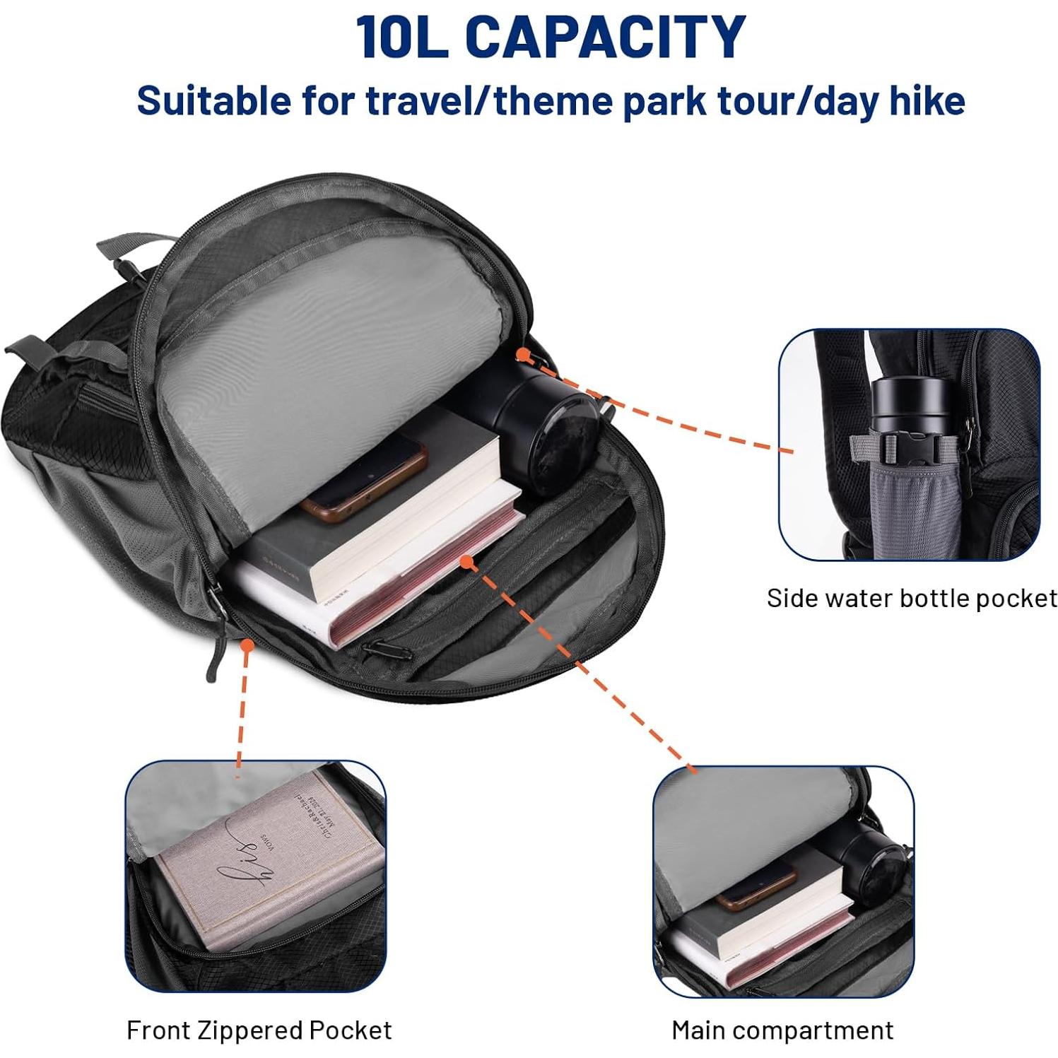 Mochila de Senderismo Mosiso 10L Plegable Impermeable Negra