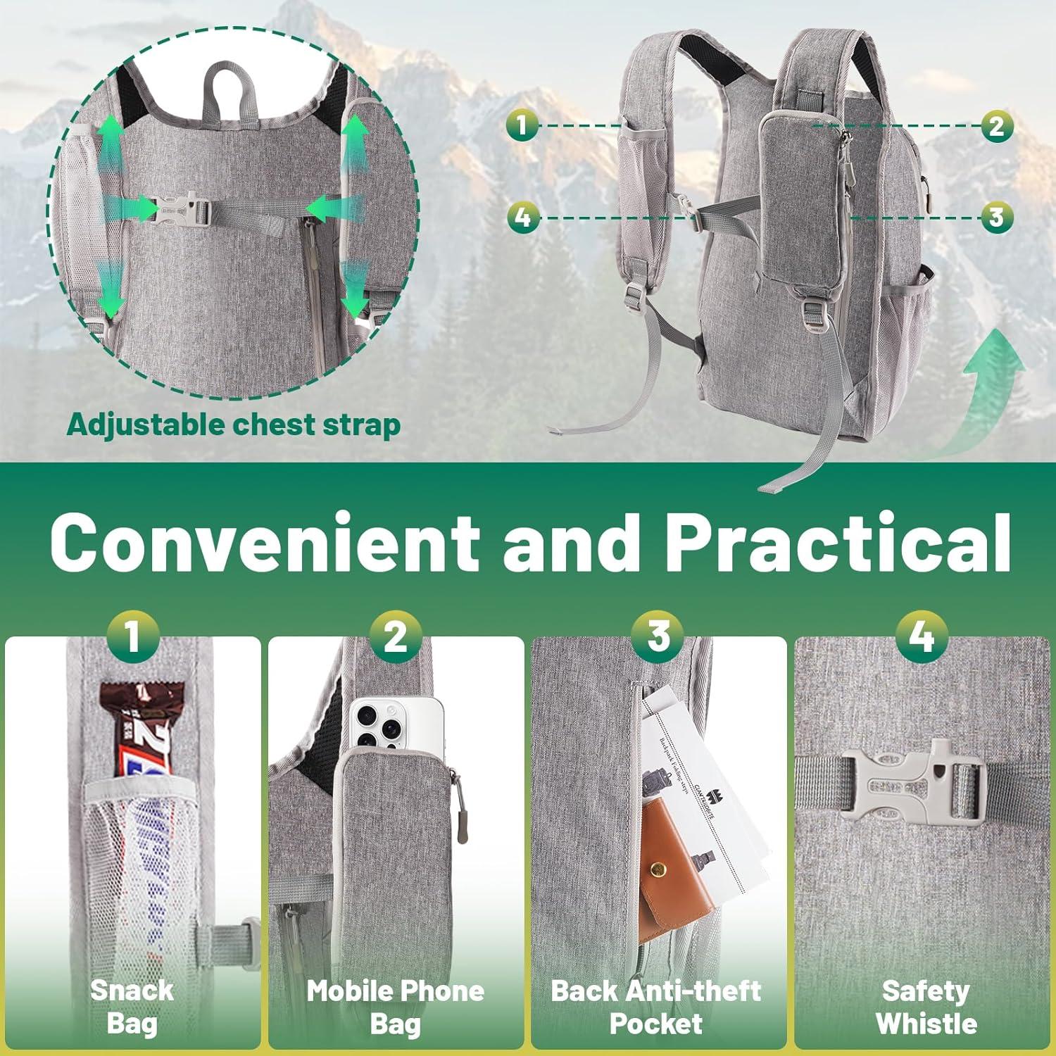 Mochila de Senderismo Plegable 20L Gris - Ultraligera y Impermeable