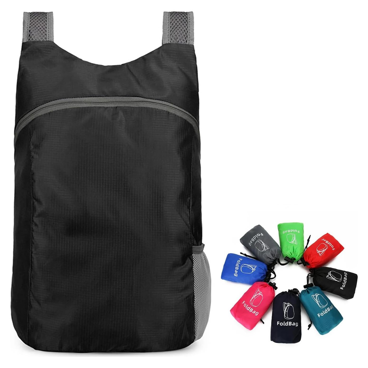 Mochila de viaje plegable 20L impermeable negra unisex