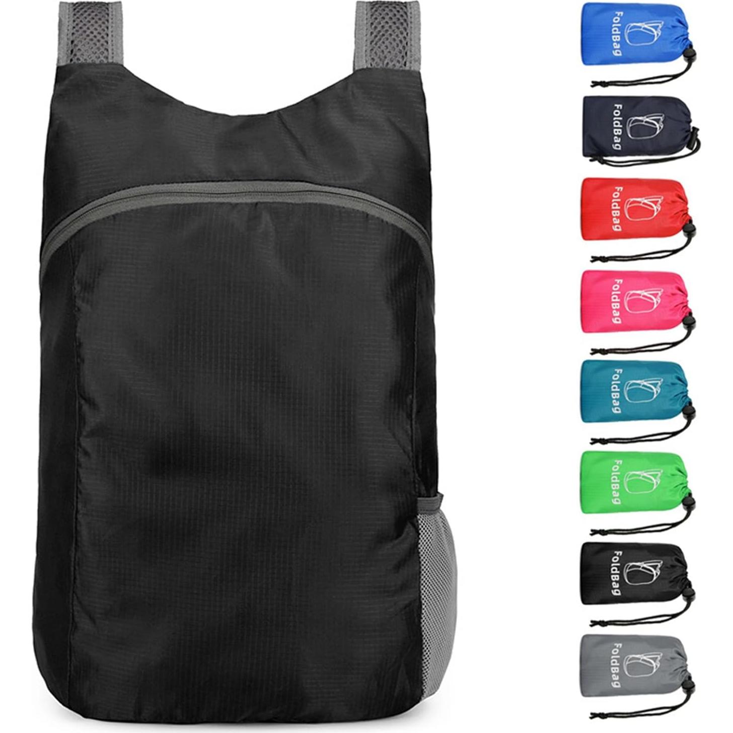 Mochila de viaje plegable 20L impermeable negra unisex