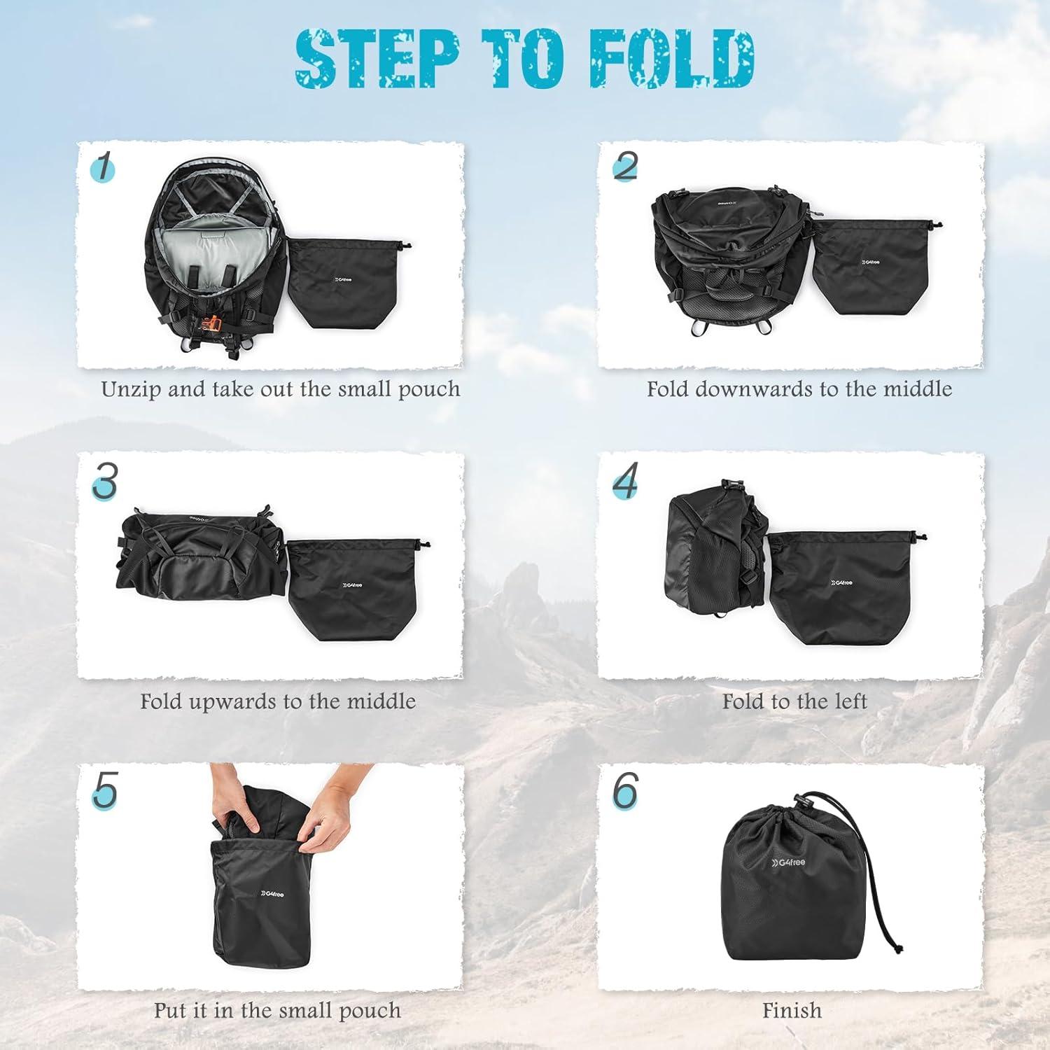 Mochila de Senderismo G4Free 25L Plegable Ligera Negra