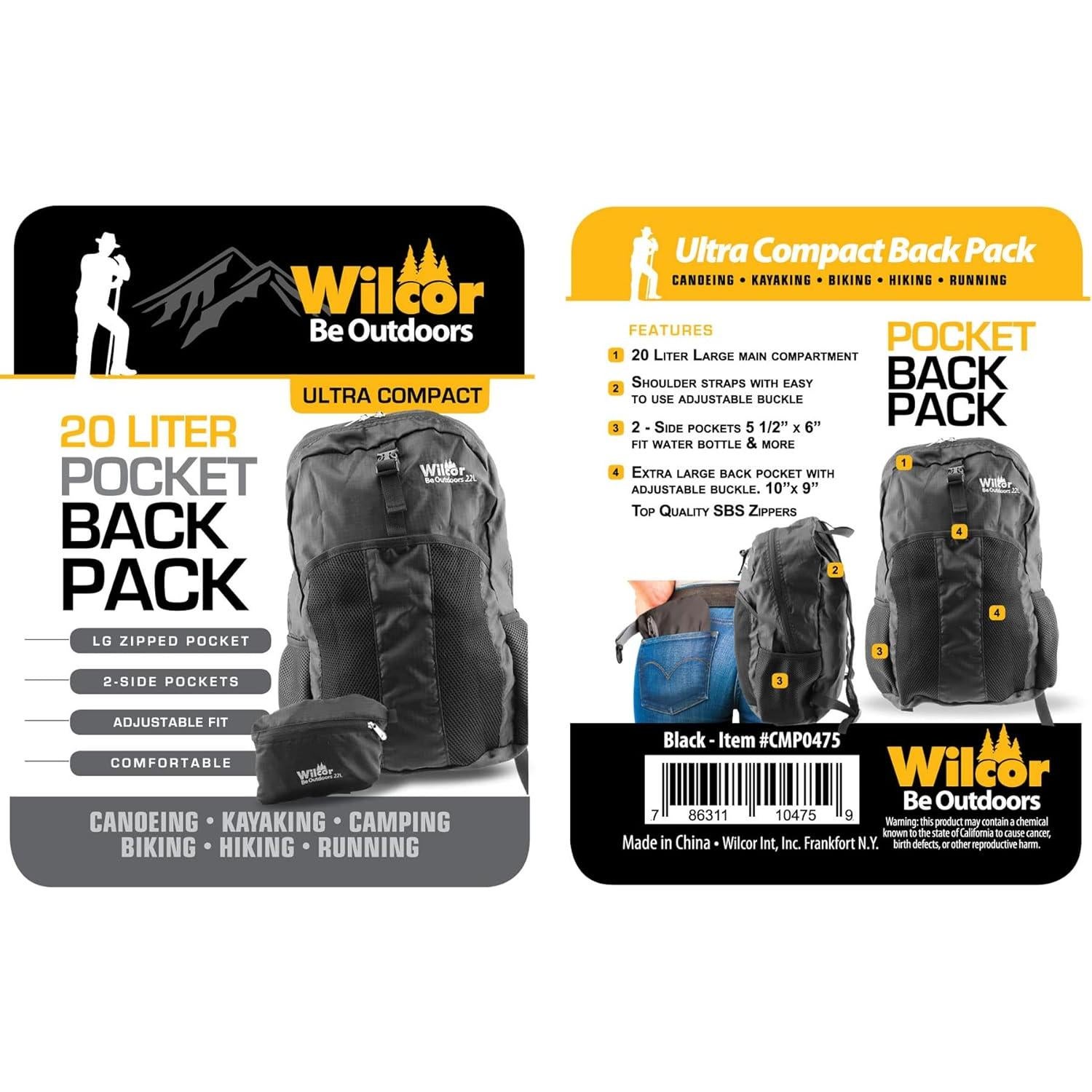 Mochila Plegable Ultraligera Wilcor 20L Negra para Viaje