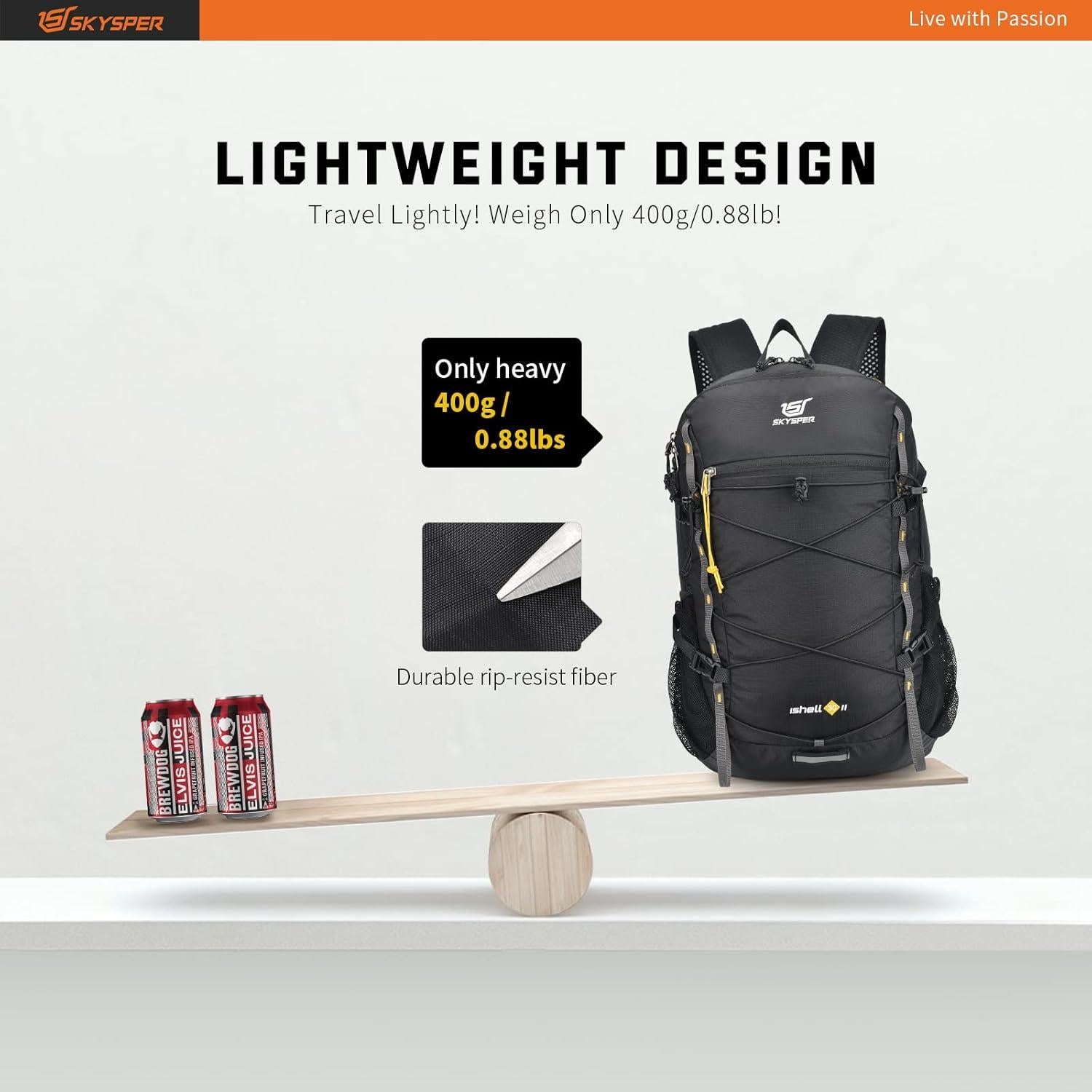 Mochila de Senderismo Plegable 30L SKYSPER ISHELL Negra