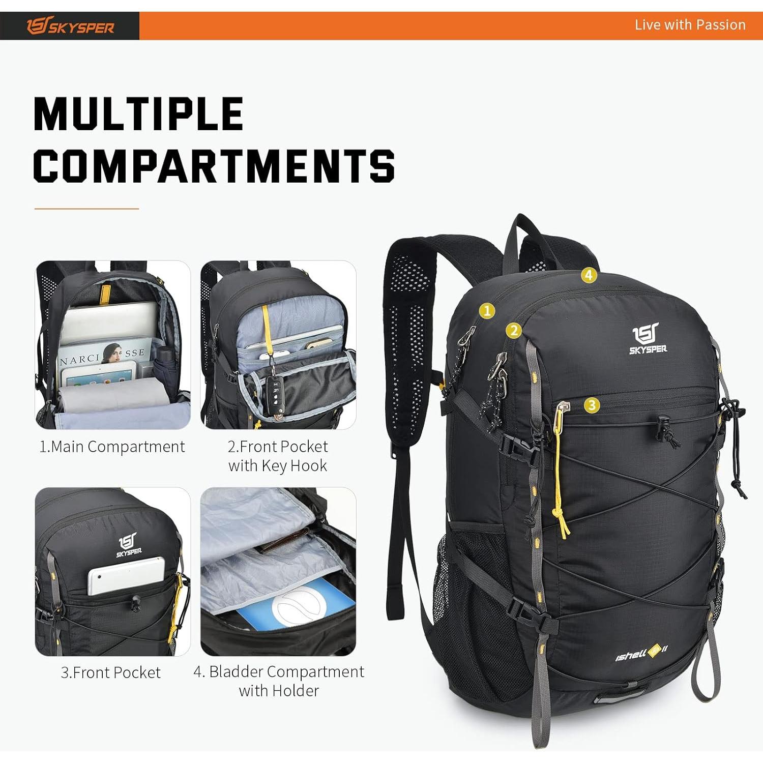 Mochila de Senderismo Plegable 30L SKYSPER ISHELL Negra