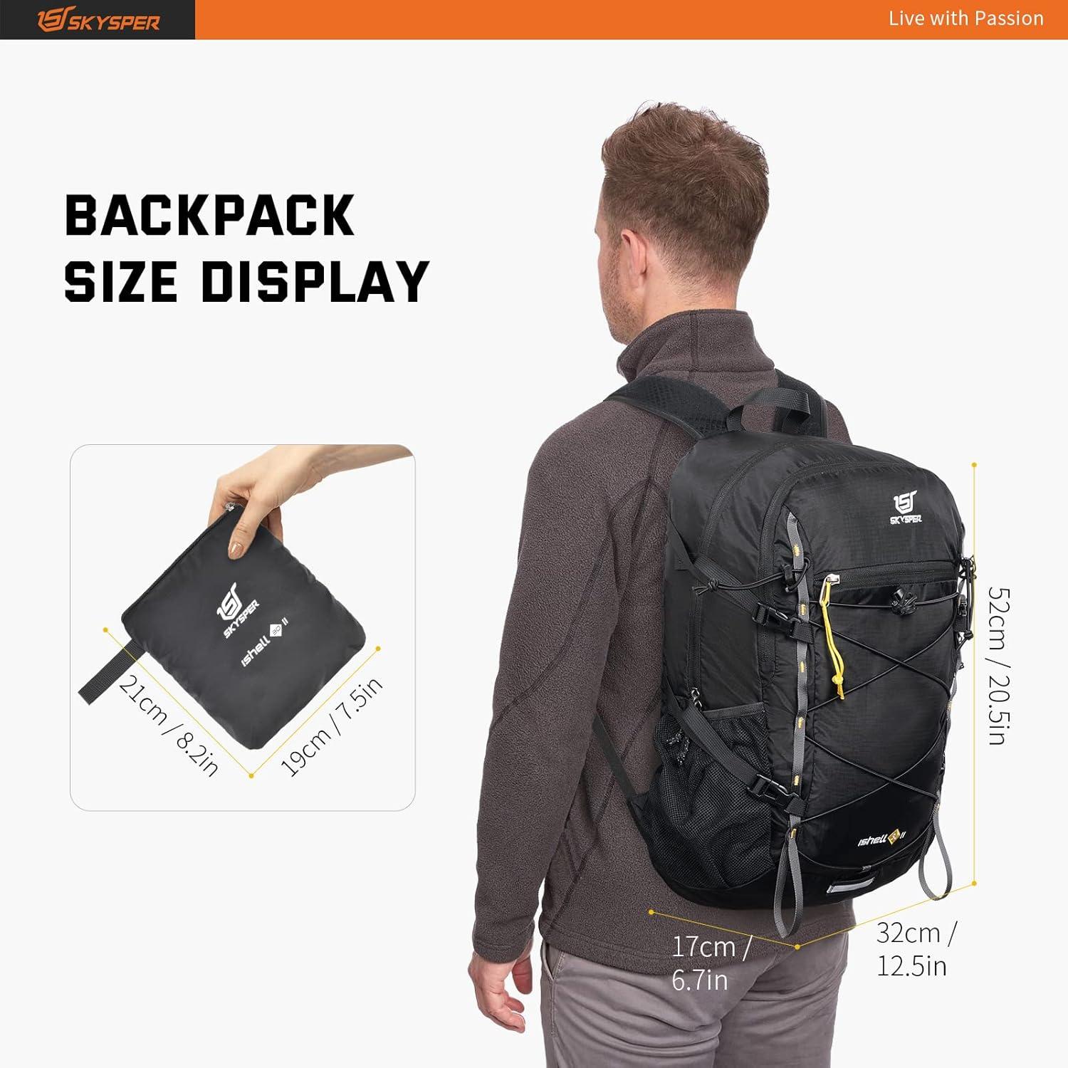 Mochila de Senderismo Plegable 30L SKYSPER ISHELL Negra
