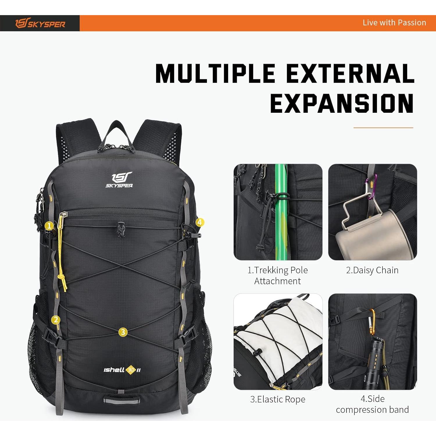Mochila de Senderismo Plegable 30L SKYSPER ISHELL Negra