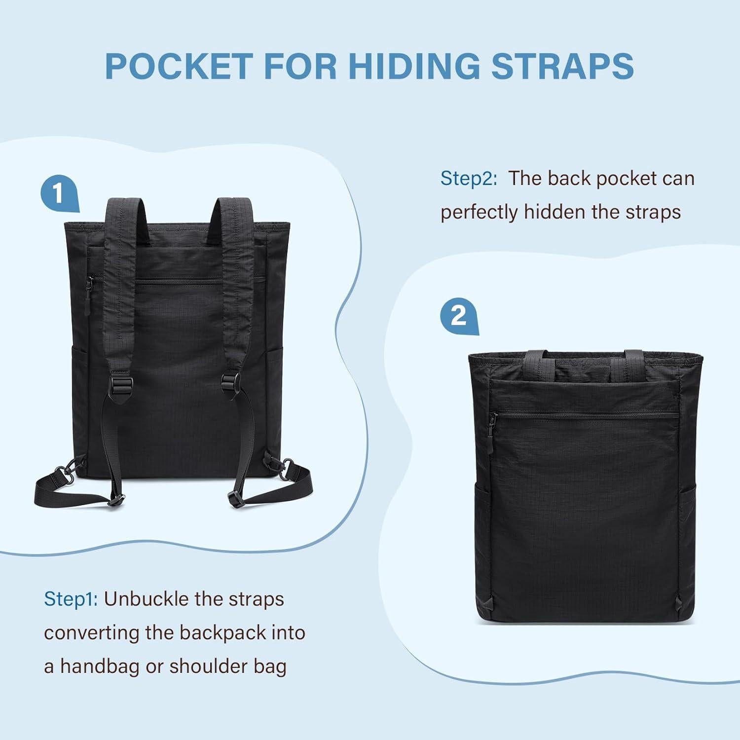 Mochila Tote Convertible GOLF SUPAGS Plegable Nylon 15L Negra