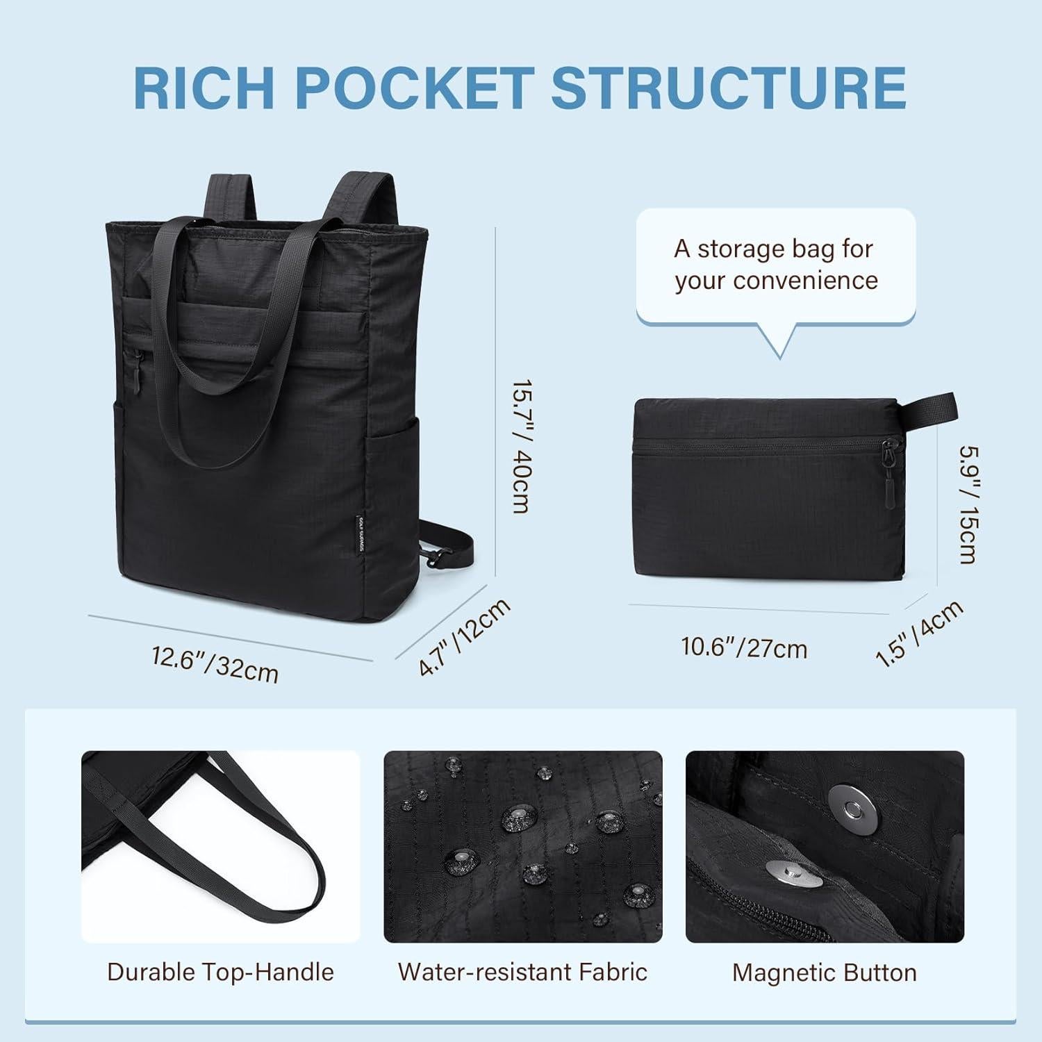 Mochila Tote Convertible GOLF SUPAGS Plegable Nylon 15L Negra