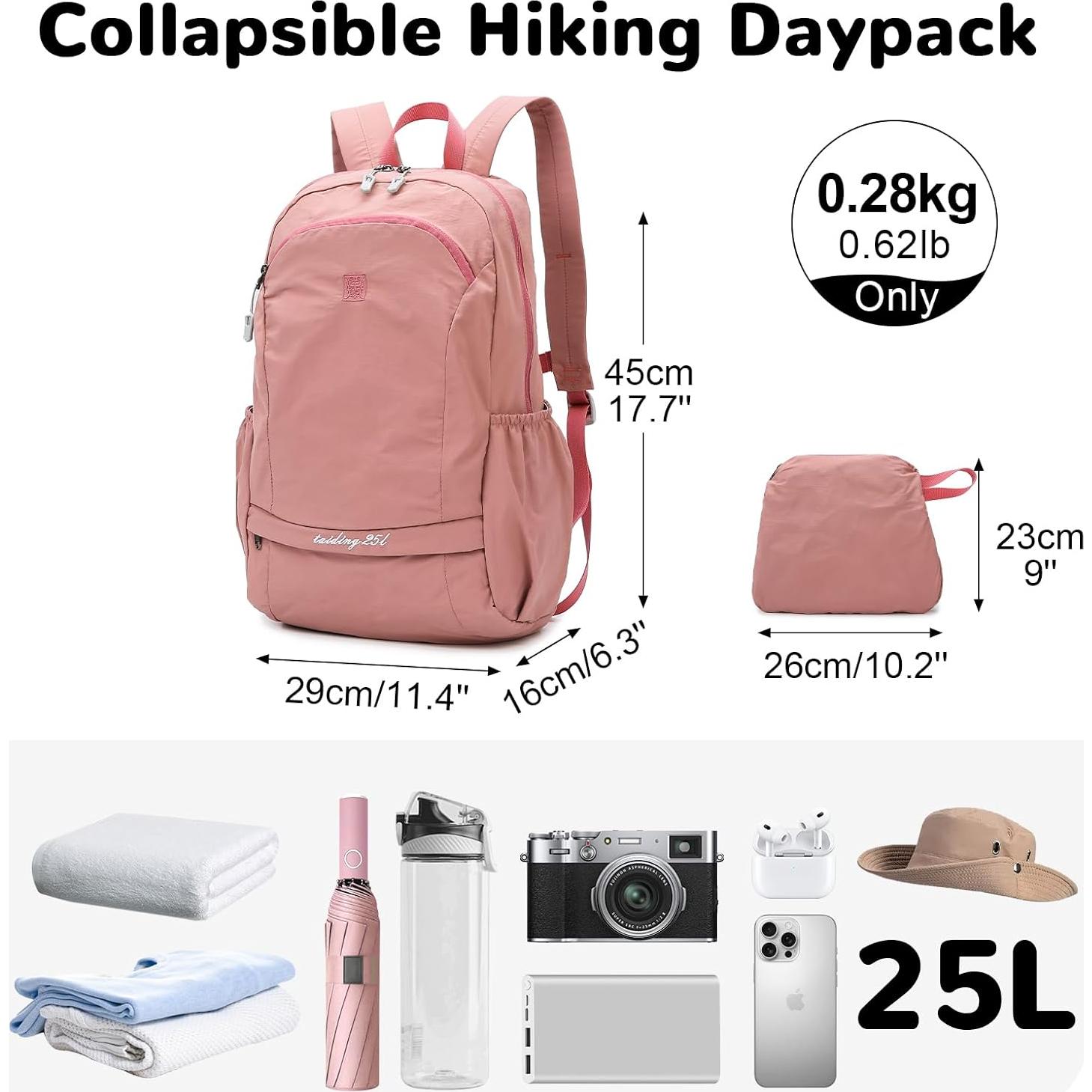 Mochila de senderismo 25L Outplea rosa impermeable para mujeres