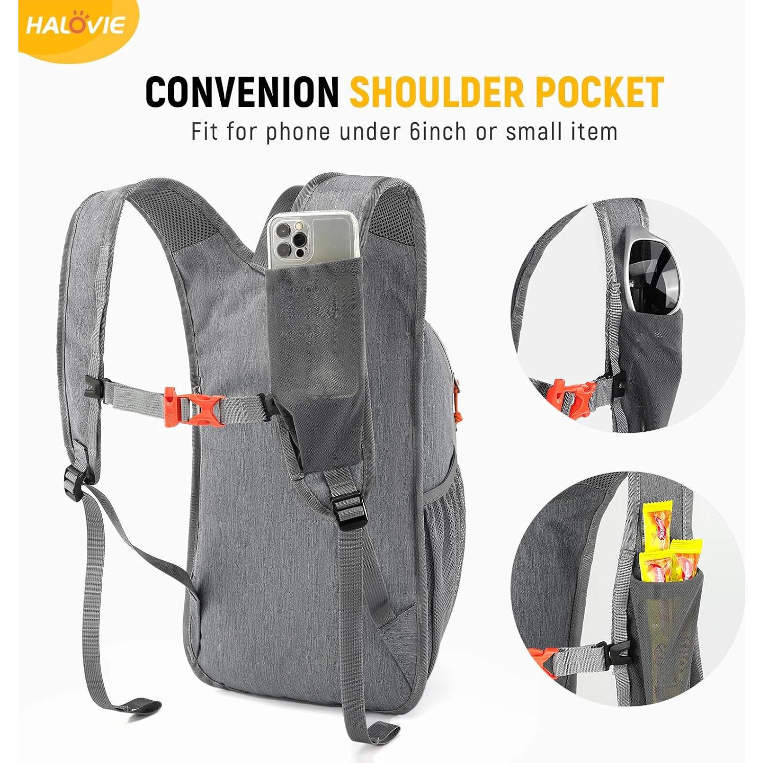 Mochila de Senderismo Plegable HALOVIE 15L Gris Claro