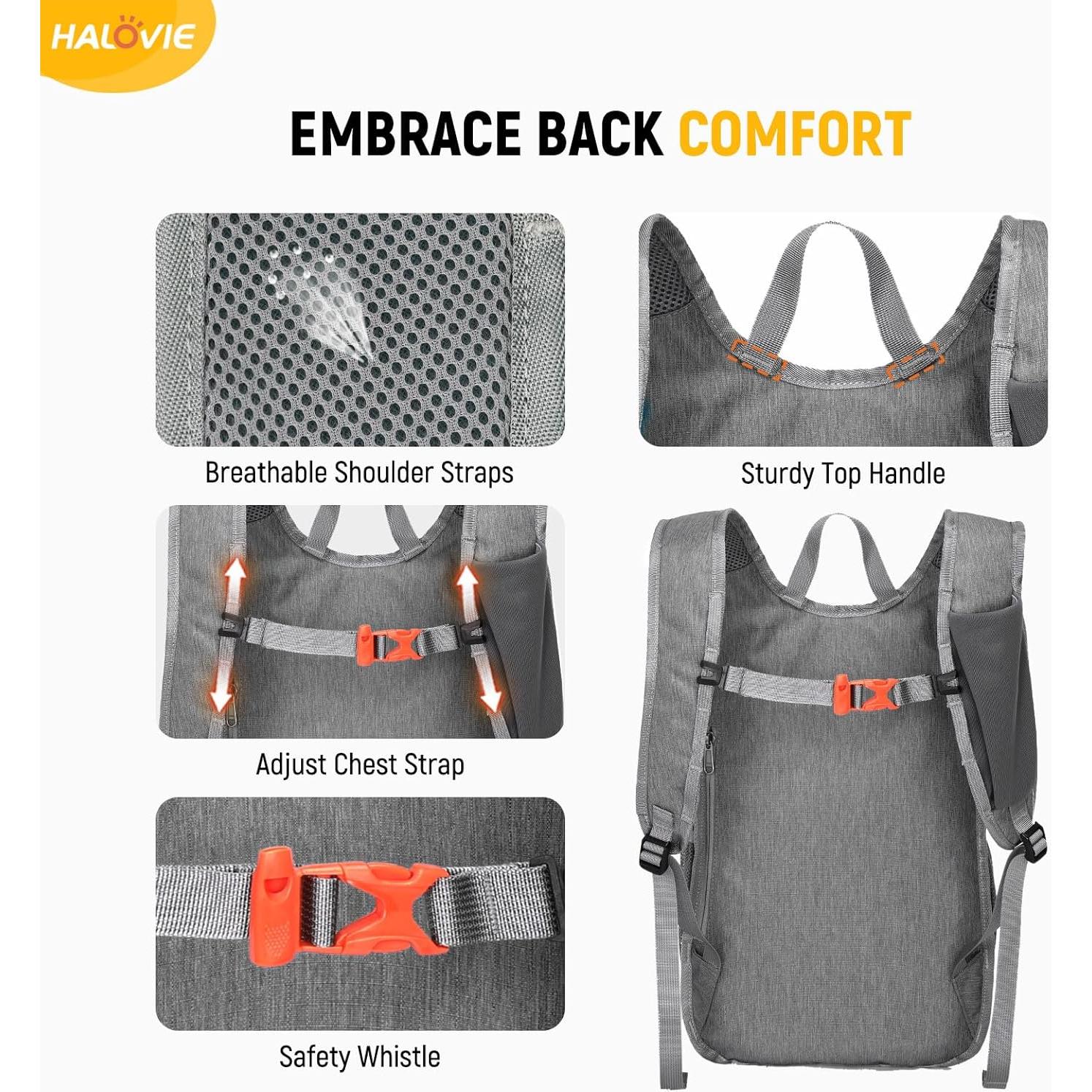 Mochila de Senderismo Plegable HALOVIE 15L Gris Claro