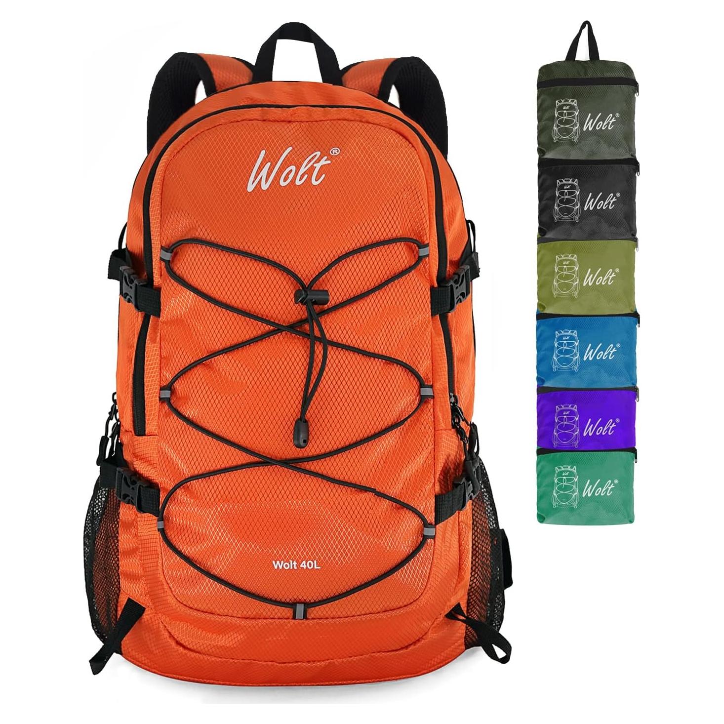 Mochila de viaje plegable WOLT 40L impermeable unisex naranja