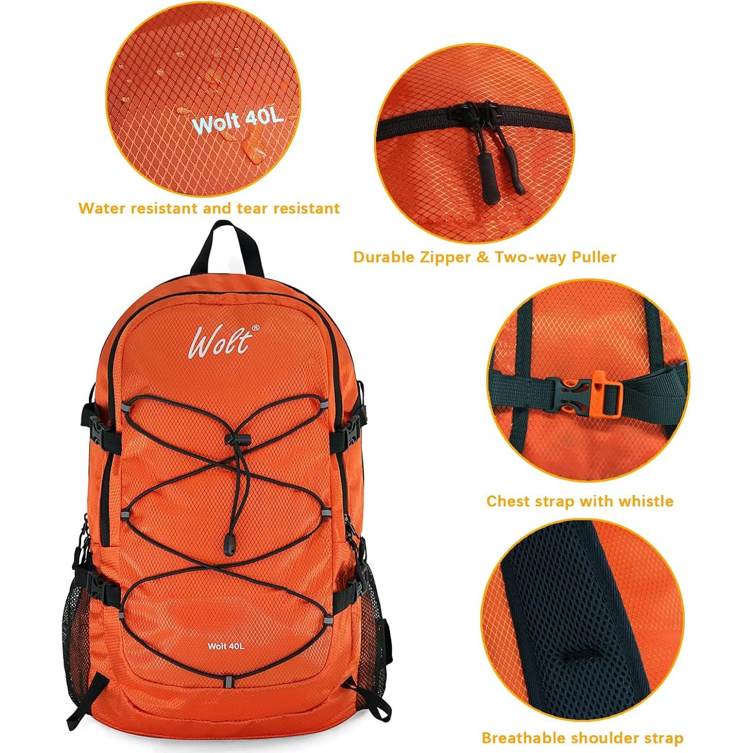 Mochila de viaje plegable WOLT 40L impermeable unisex naranja