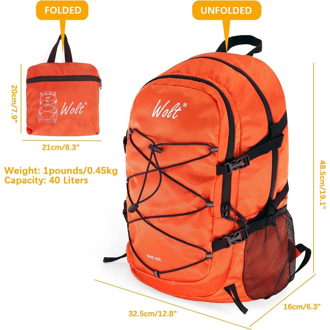 Mochila de viaje plegable WOLT 40L impermeable unisex naranja