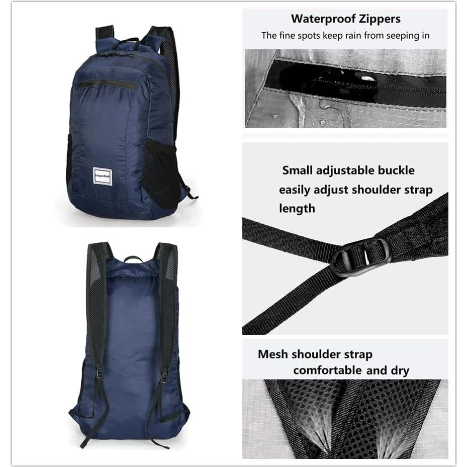 Mochila de Senderismo Plegable 15L Azul Oscuro Unisex