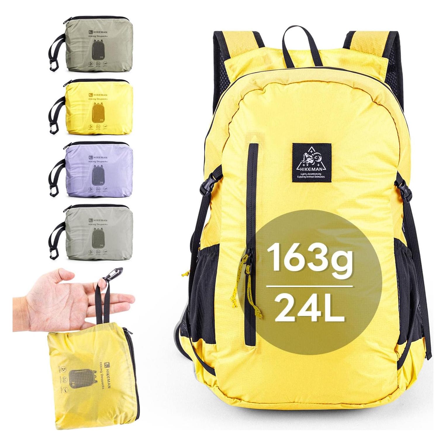 Mochila Plegable Impermeable 24L Nylon 20D Unisex Amarillo