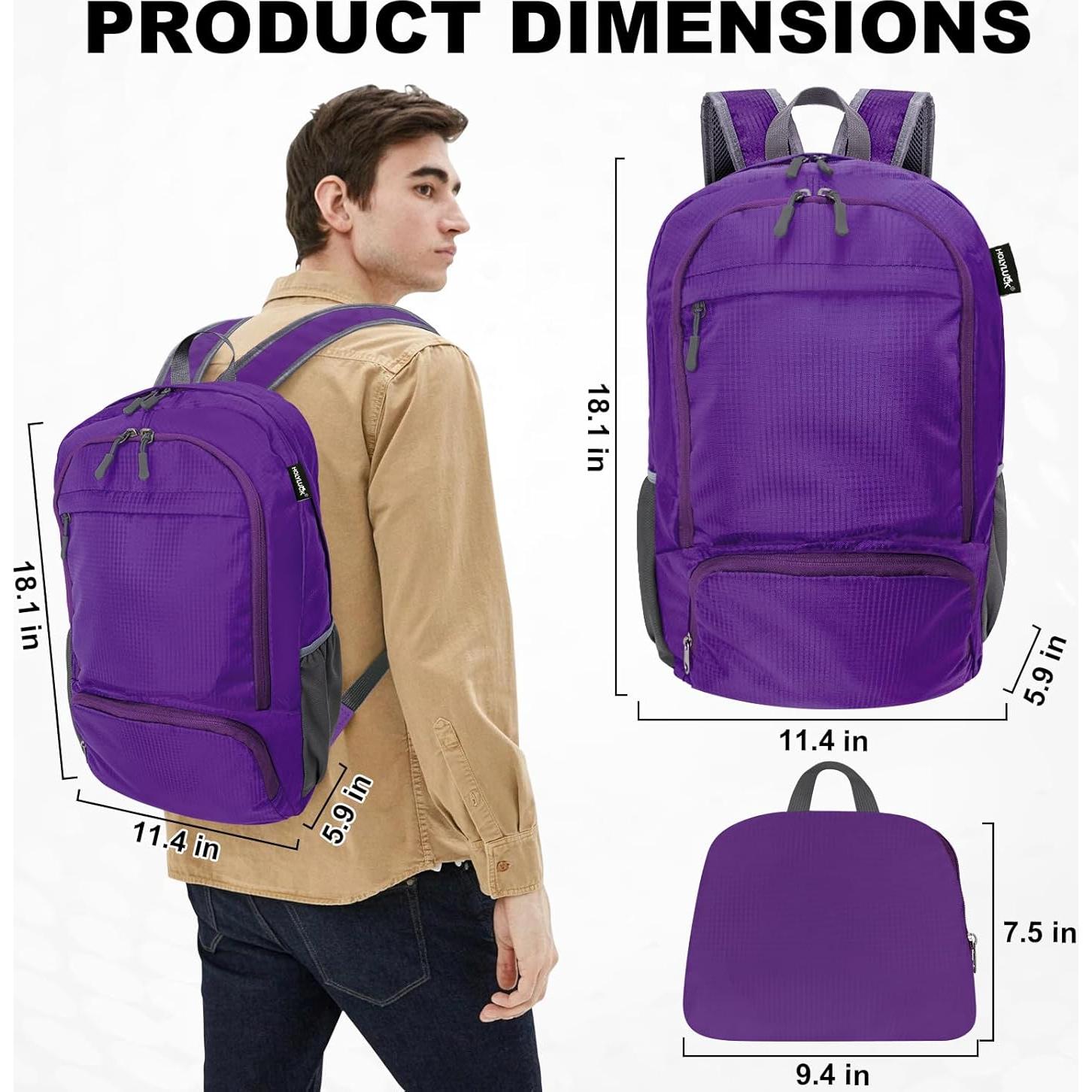 Mochila Plegable HOLYLUCK 20L Ligera para Senderismo - Púrpura