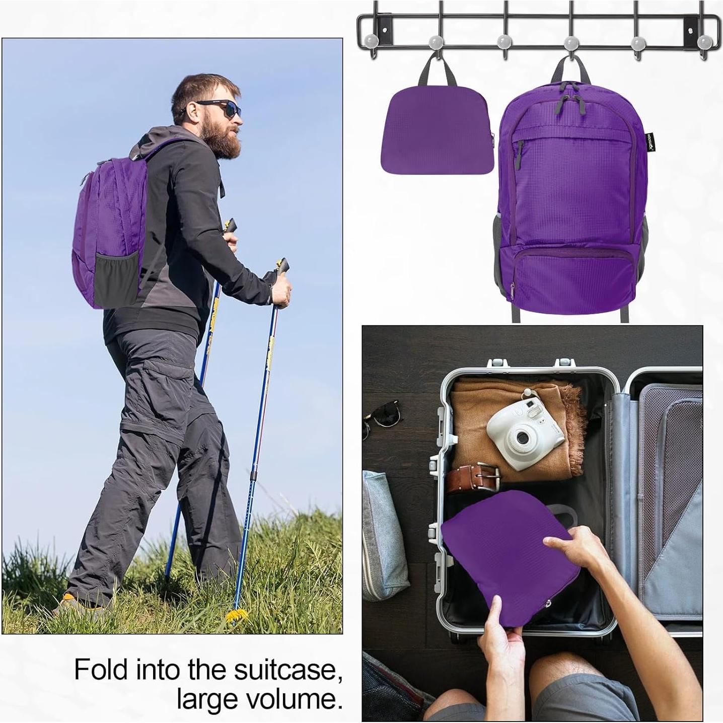 Mochila Plegable HOLYLUCK 20L Ligera para Senderismo - Púrpura