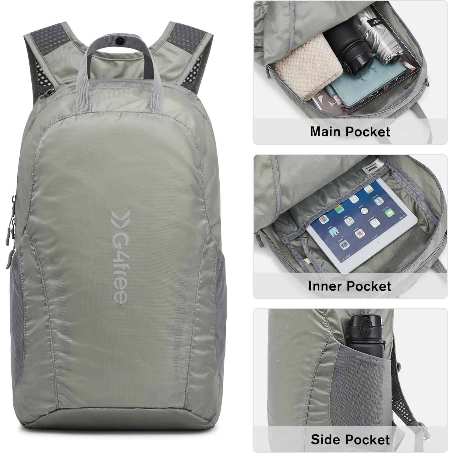 Mochila Plegable G4Free 25L Resistente al Agua Unisex Gris Verde