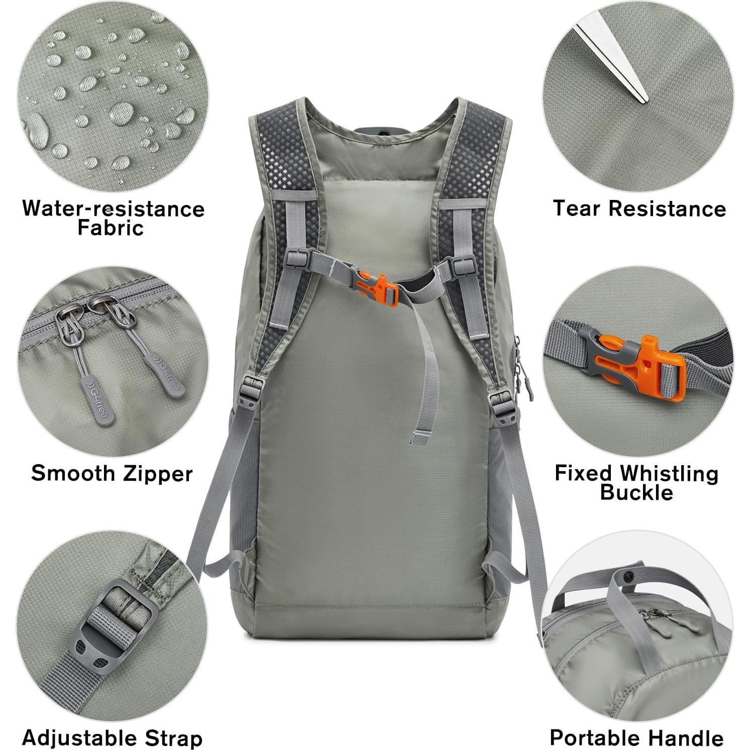Mochila Plegable G4Free 25L Resistente al Agua Unisex Gris Verde